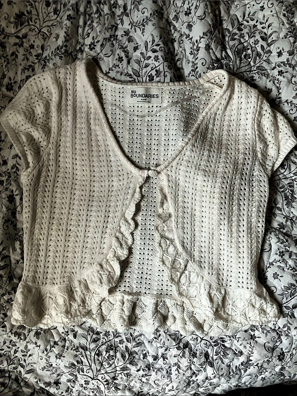 No Boundaries Crochet Ruffle Top in White Size Medium